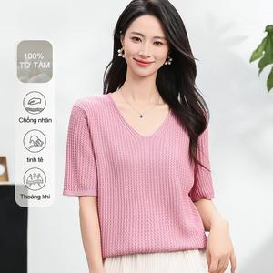 Áo Thun Dệt Kim Nhanh Khô, MuMeng, 100% Tơ Sữa, Áo Sơ Mi Cổ Chữ V Dáng Ôm, Dành Cho Nữ