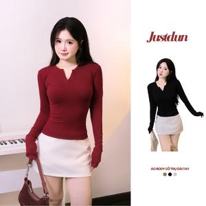 Áo Cổ Trụ Nữ Tay Dài JUSTDUN A64 - Vải Cotton Cao Cấp Mềm Mịn, Co Giãn Thoải Mái, Tôn Dáng