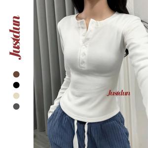 Áo Thun Nữ Tay Dài Ôm Body JUSTDUN T66 - Chất Len Tăm Lông Thỏ, Co Giãn 4 Chiều, Giữ Ấm Mềm Mịn