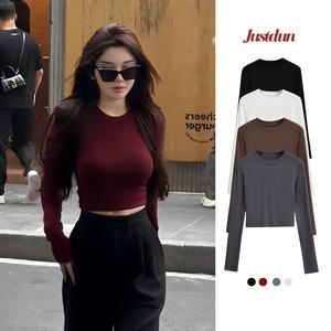 Áo Thun Nữ Dài Tay Croptop JUSTDUN CT25 – Dáng Ôm Body, Chất Liệu Cotton Mịn Mềm, Co Giãn Thoải Mái