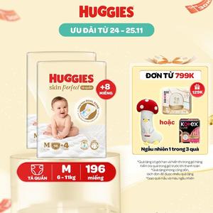 Combo 2 gói Tã quần Huggies Skin Perfect Mega Jumbo với 2 vùng thấm giảm kích ứng da Size M 98+4/L 88+4/XL 72+4/XXL 64+4