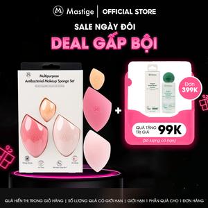Bộ 3 Mút Trang Điểm Mastige Kháng Khuẩn Đa Năng - Mút Trứng Tán Nền Khô Ướt, Mút Phấn Phủ, Mút Mini Che Khuyết Điểm