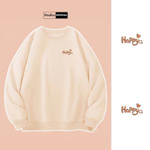 Áo Sweater THÊU Happy Heart Nam Nữ By PEABOO Unisex Chất Nỉ Lót Bông Form Rộng