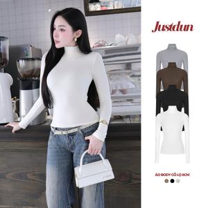 Áo Thun Ôm Body Giữ Nhiệt Cổ Cao 8 Phân, Tay Dài JUSTDUN C20 – Chất Cotton Dày Dặn, Tôn Dáng