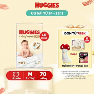 Tã/ Bỉm quần Huggies Skin Perfect Super Jumbo với 2 vùng thấm giảm kích ứng da Size M70+6/L60+6/XL52+6/XXL48+6