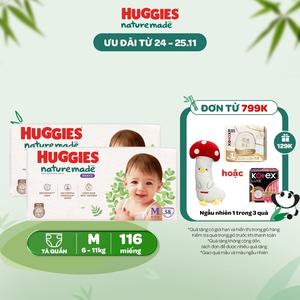 Combo 2 Tã/Bỉm quần Huggies Platinum NatureMade Size M58/L44/XL38/XXL26/XXXL28