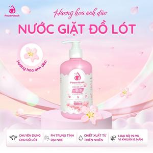 Nước Giặt Đồ Lót PowerWash 500ml Hương Hoa Anh Đào dịu nhẹ cho Da Nhạy Cảm, Khử Mùi, An Toàn Vùng Kín