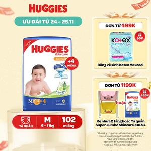 Tã/ bỉm quần Huggies Skincare Mega Jumbo với tràm trà dịu da Size M106/L96+8/XL84+4/XXL76+4