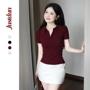Áo Thun Nữ Polo JUSTDUN E21 – Cổ Sơ Mi Cotton Mịn Cao Cấp, Form Ôm Đẹp, Co Giãn Thoải Mái, Thanh Lịch