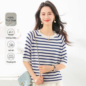 Áo Sơ Mi Sọc Khoét Lỗ MuMeng, Làm Bằng Lụa Sồi 100%, Áo Thun Nữ Dệt Kim, Thoáng Khí, Thích Hợp Cho Mùa Hè