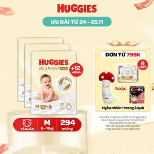 [Creator] Combo 3 gói Tã quần Huggies Skin Perfect Mega Jumbo với 2 vùng thấm giảm kích ứng da Size M 98+4/L 88+4/XL 72+4/XXL 64+4 [Bao bì thay đổi theo tùy đợt nhập hàng]