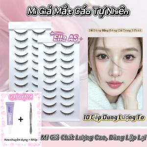 Lông Mi Giả, Làm Sẵn, Có Chất Kết Dính Chất Lượng Cao, Ella AS, Lông Mi Giả Mắt Mèo Tự Nhiên, Glam trong 3 Phút, 10 Đôi Có Thể Tái Sử Dụng, Tặng Kèm Keo Và Nhíp