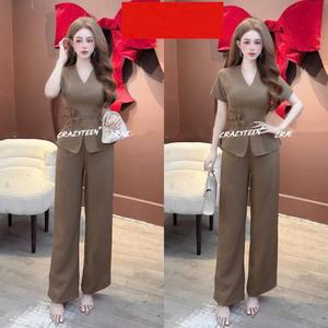 Sét bộ Đồ Thiết Kế áo cổ V tay lỡ đính hoa rời kèm quần ống xuông tôn dáng mặc Đi chơi hay Đi tiệc Đều sang trọng