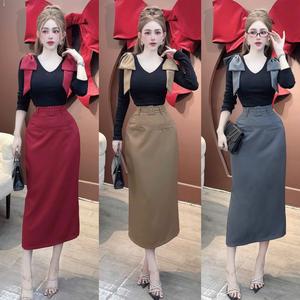 Sét bộ thiết kế áo tay dài cổ tim Đính nơ vai kèm chân váy cực kì dễ thương đi tiệc hay Đi chơi Đều Đẹp