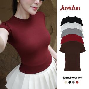 Áo Thun Nữ Ôm Body JUSTDUN B18 Cổ Tròn Tay Ngắn, Cotton Lông Mịn Co Giãn 4 Chiều, Mềm Mại Thoáng Khí.
