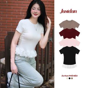 [XẢ KHO x LINH PHÂY SỪN] Áo thun ôm phối vạt bèo chất cotton mịn Justun E62