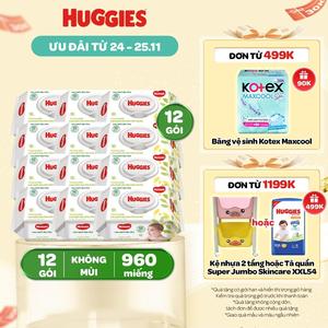 [Creator] Thùng 12 gói khăn giấy ướt không mùi cho trẻ sơ sinh HUGGIES Gói 80 tờ