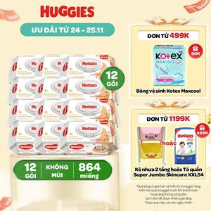 [Creator] Thùng 12 gói khăn giấy ướt có mùi cho trẻ sơ sinh HUGGIES Gói 72 tờ
