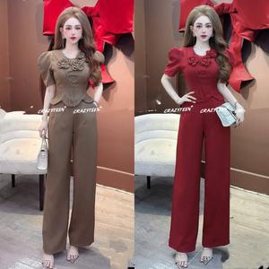 Sét bộ Đồ thiết kế tay phồng họa tiết hoa rời phối quần ống xuông tôn dáng mặc đi chơi hay Đi tiệc Đều Đẹp