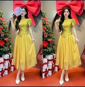 Sét bộ thiết kế trung hoa áo vải gấm kèm chân váy xòe 2 lớp cực kì dễ thương