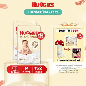 Combo 2 Tã/ Bỉm quần Huggies Skin Perfect Super Jumbo với 2 vùng thấm giảm kích ứng da Size M70+6/L60+6/XL52+6/XXL48+6