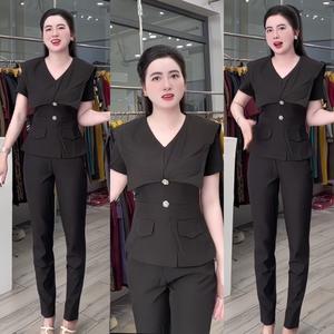 Sét bộ đồ vét tây kiểu áo tay con đính tang cài kèm quần ống ôm lịch sự