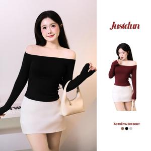 Áo Trễ Vai Tay Dài Ôm Body Basic Cotton Mịn D69 Justdun