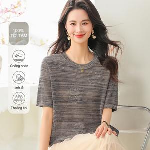 Áo Dệt Kim Hoa Cổ Điển MuMeng, Làm Bằng Lụa Sồi 100%, Thích Hợp Cho Áo Thun Mùa Hè Của Somen, Cổ Tròn Thoáng Khí