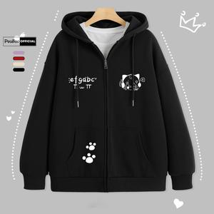Áo Hoodie Zip, Áo Khoác Nam Nữ Unisex By PEABOO Mã HZ Mèo Cầm Hoa Chất Nỉ Bông Form Rộng Mũ 2 Lớp