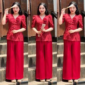 Đồ Đi chùa chất vải lụa gấm mềm mại áo cổ tim, hoa kết tay cúc ngọc trai tay lỡ phồng vai đi kèm quần lụa thướt tha M10