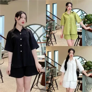 KangStudio - [CÓ BIGSIZE ] Set đũi sơ mi FREESIZE có dây buộc sau kết hợp với quần short ngắn trẻ trung