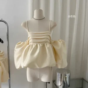 KangStudio - Áo trễ vai tay bồng babydoll, áo kiểu hai dây sang chảnh Nữ Women