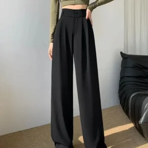 KangStudio - Quần vải ống suông rộng nữ siêu dày cạp lưng cao 2 khuy, Quần tây ống suông rộng dài chất tuyết mưa dài 100cm