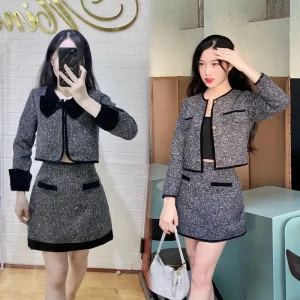 KangStudio - Set váy dạ áo khoác dài tay sang chảnh + chân váy chữ A