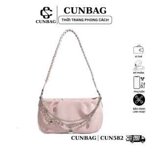 Túi Kẹp Nách Đeo Vai Da Nhung Mềm Phối Xích Đi Chơi Phong Cách Hàn Quốc CUN582