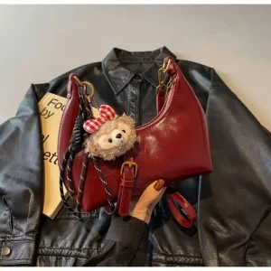 [Tặng Kèm Charm Gấu] Túi Xách Nữ Đeo Vai Da Bóng – Phong Cách Hàn Quốc Sang Chảnh, Dáng Nửa Vầng Trăng CUN188