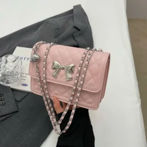 Túi Nữ Vuông Da Phối Nơ Kim Loại Đeo Chéo Dạo Phố CUN144