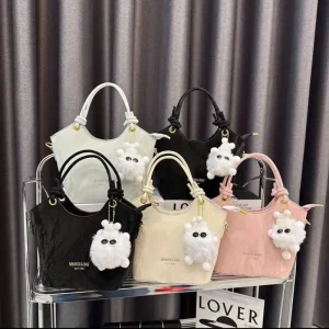 Túi Xách Tay Mini Da Phối Quai Thừng Kèm Gấu Bông – Phong Cách Dễ Thương CUN168