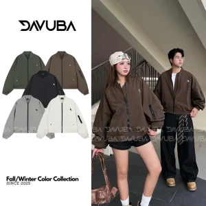 [Deal Mở Bán] DAVUBA l Áo Khoác Bomber Signature Tay Nhúm Logo Thiếc Form Boxy SM152