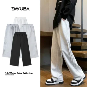 [DAVUBA] [DEAL mở bán] Quần Dài Nỉ 2 Da Phối Xếp Ly Nam Nữ Cạp Cao SM159