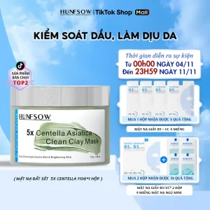 Mặt nạ đất sét Hunfsow 5X Cấp ẩm mạnh mẽ – Làm sáng da – Kiểm soát dầu và làm sạch mụn nhẹ nhàng – Cải thiện lỗ chân lông – Hút sạch bã nhờn và bụi bẩn – Chăm sóc chuyên sâu – Dưỡng da và thư giãn như spa tại nhà