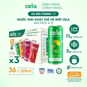 Combo 3 thùng 12 lon nước giải khát thế hệ mới cela mix 4 vị (320ml/lon)