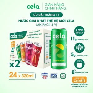 Combo 2 thùng 12 lon nước giải khát thế hệ mới cela mix 4 vị (320ml/lon)