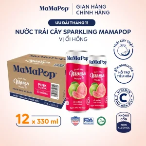 Mamapop thùng 12 lon nước trái cây có ga vị Ổi Hồng 330ml - Kết hợp với trái cây tự nhiên, giàu Vitamin C
