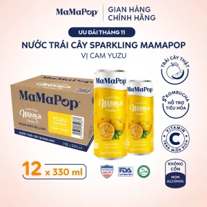 Mamapop thùng 12 lon nước trái cây sparkling vị Cam Yuzu 330ml - Kết hợp với trái cây tự nhiên, giàu Vitamin C