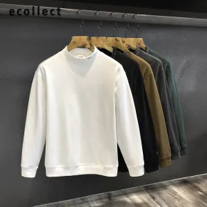 Áo Thun Nhiệt Nam Cổ Cao Thêu Chữ ECOLLECT #GN03, Chất Liệu Cotton Cào Bông 300gsm, Mềm Mịn, Ấm áp mùa thu đông Menswear Cổ Tròn