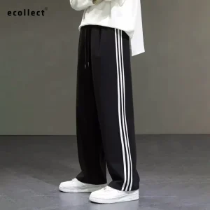 Quần ống rộng nỉ 3 sọc cho cả nam và nữ Ecollect #QT35 phom chuẩn chất poly 2 da 280gsm dày đẹp