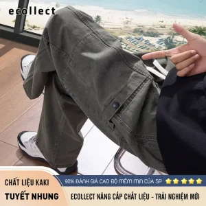 Quần kaki nam ECOLLECT QD25 phom rộng vintage, ống suông thoải mái – chất cotton 240g mặt tuyết mềm mịn