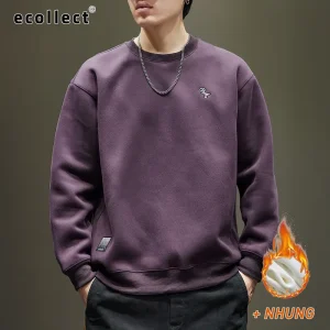 Áo nỉ nam cổ tròn ECOLLECT SW06 – sweater hoodie nỉ cotton 2 lớp ép lông nhung 400g dày mềm ấm, form rộng thêu ngực, mặc thu đông