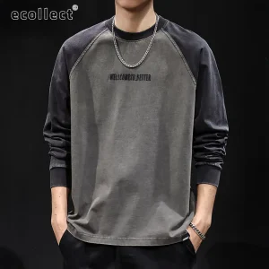 Áo thun dài tay phối màu ECOLLECT LT04 – nỉ cotton 300g wash màu retro, raglan streetwear form rộng thoải mái